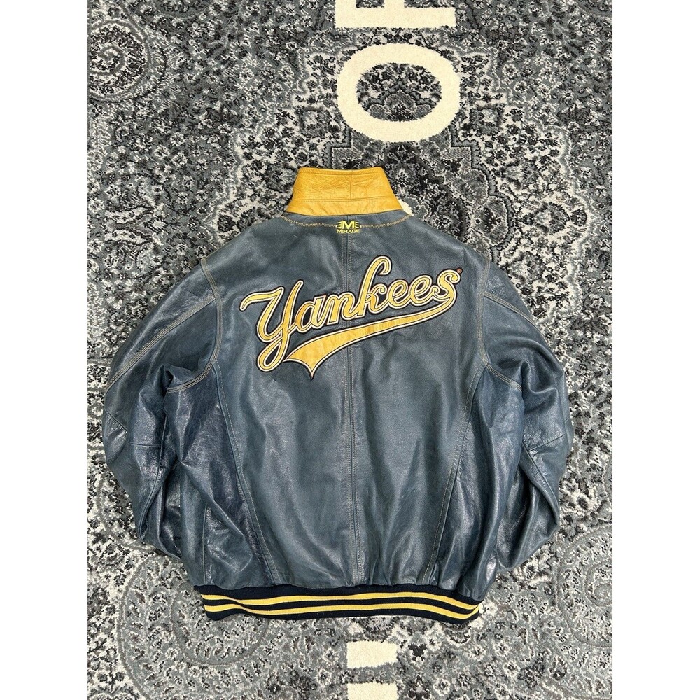 Vintage Mirage New York Yankees Leather Jacket Size 4XL Blue